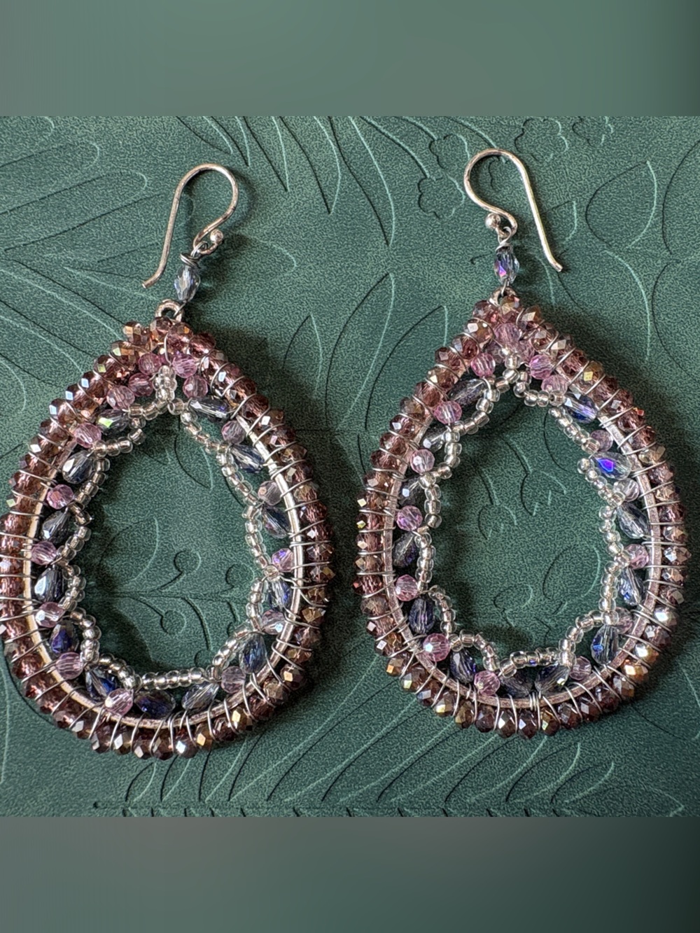 Handcrafted Pink and Purple Beaded Teardrop Earrings